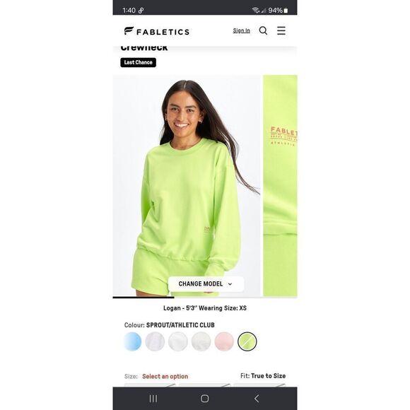 New 2X Fabletics Sprout Athletic Club Lightweight Go To Cropped Crewneck Shirt - Picture 1 of 9